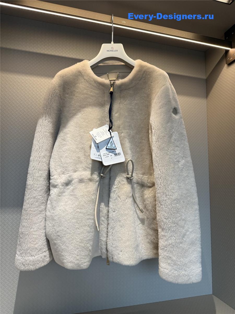 Moncler Beige Ballue Shearling Short Down Jacket