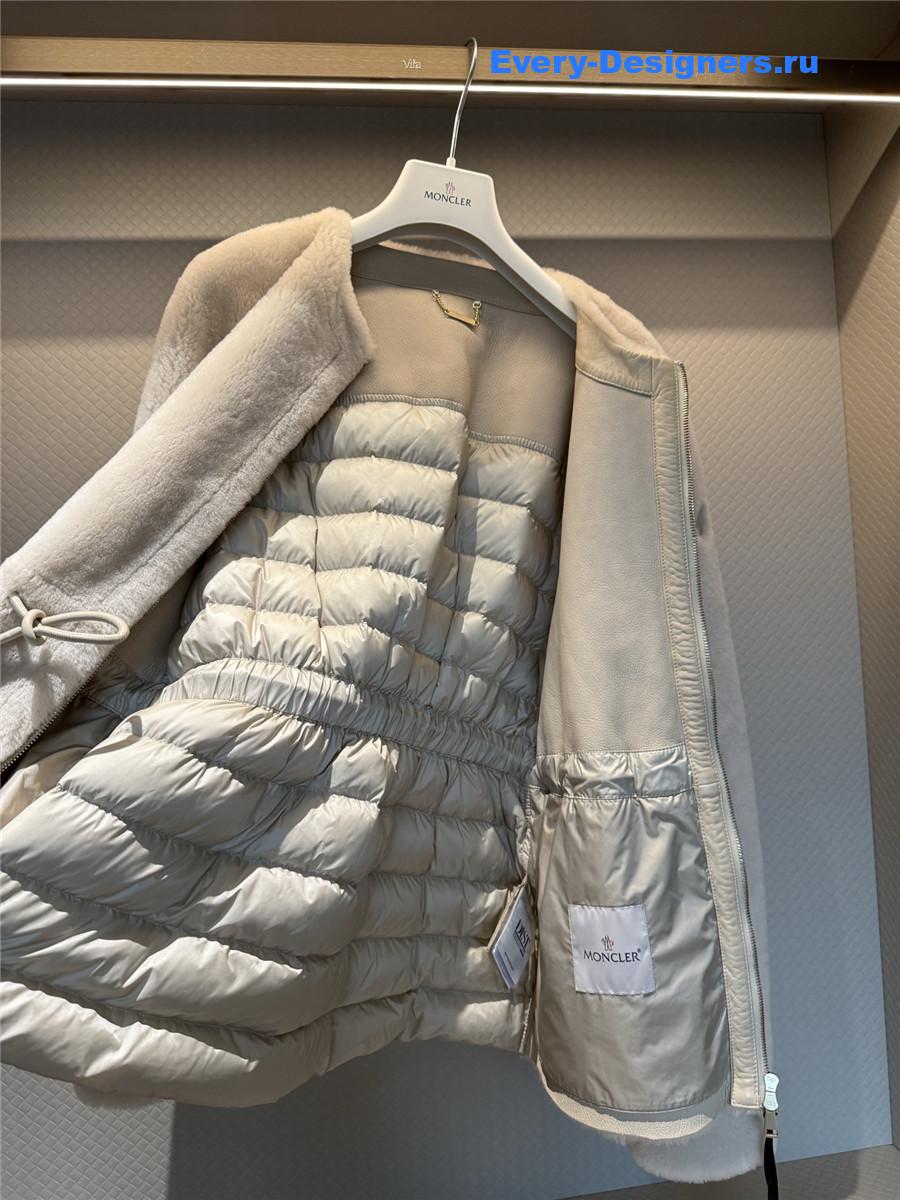 Moncler Beige Ballue Shearling Short Down Jacket
