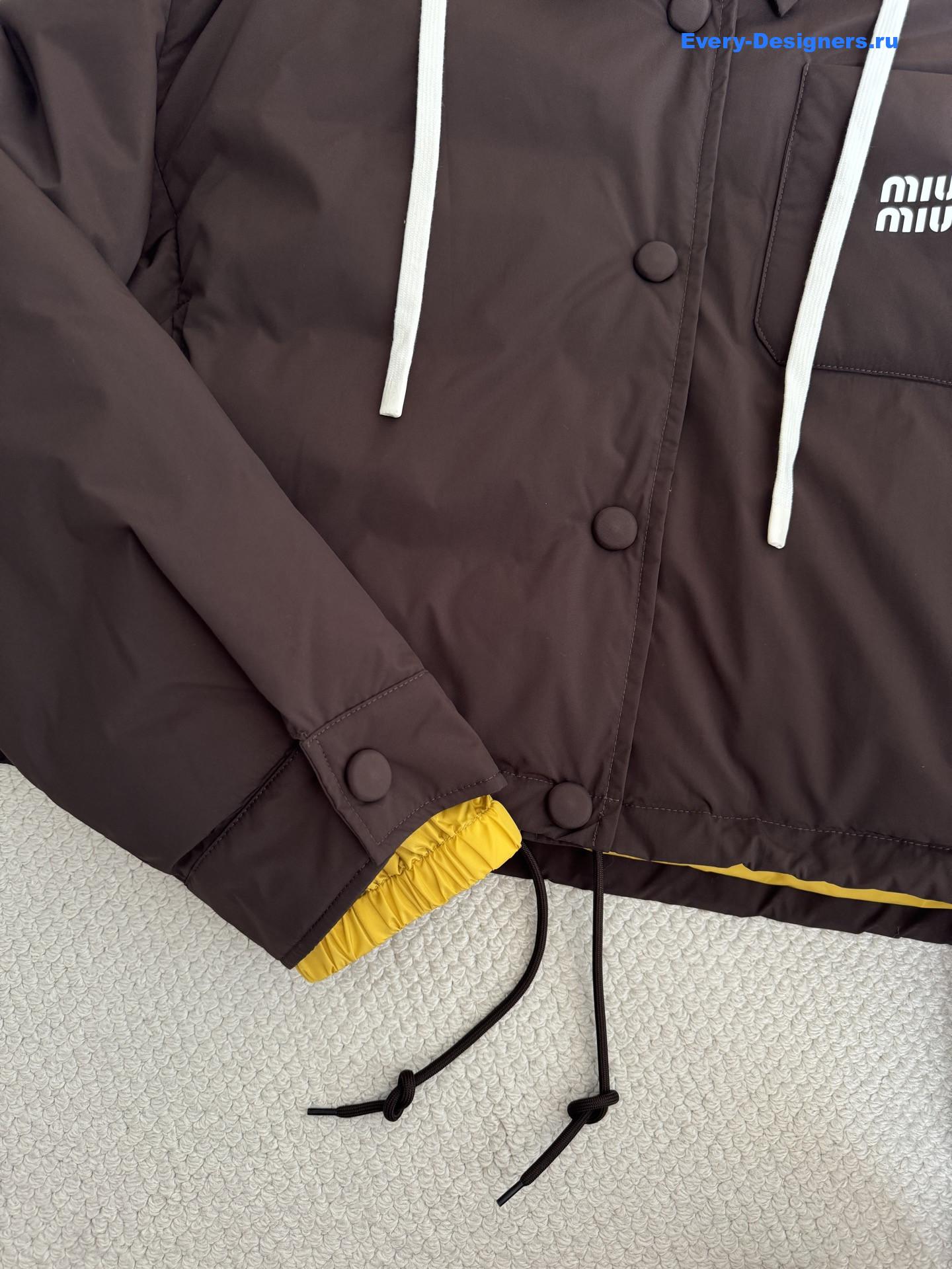 Miu Miu Coffee Technical Pongé Down Hoodie Jacket