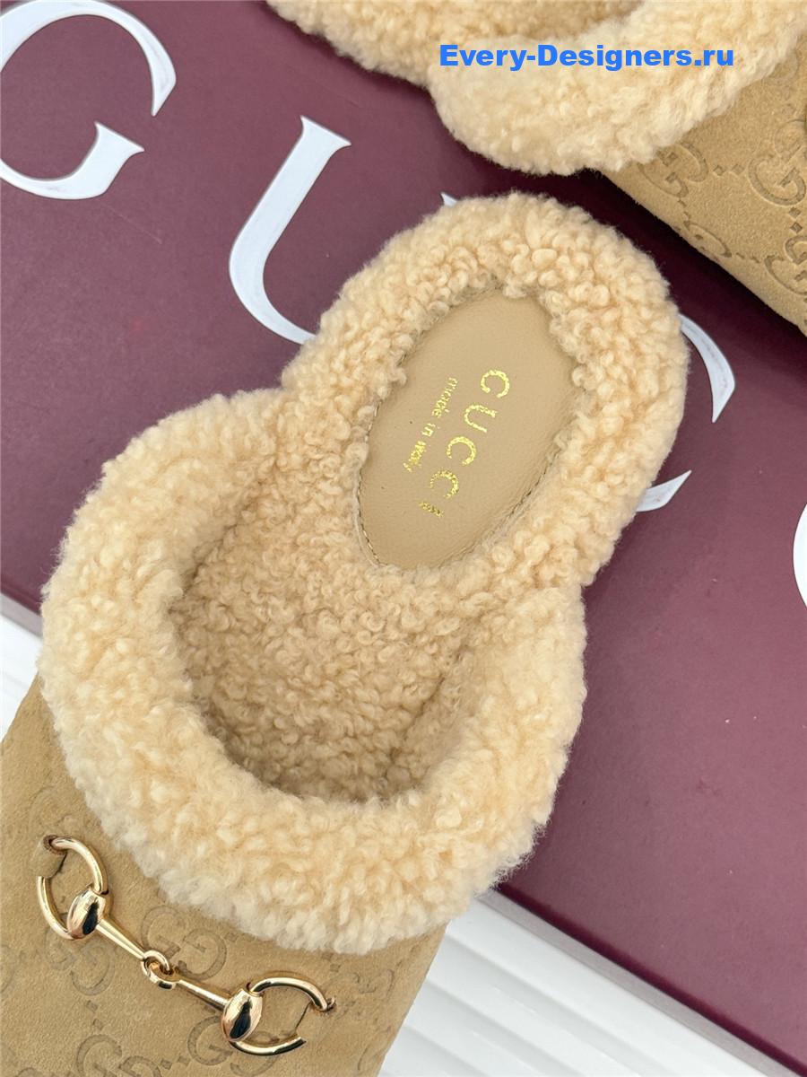 Gvc*1 horsebit gg brown suede shearling mules