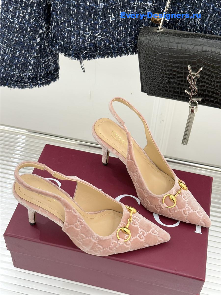 Gvc*1 pink velvet horsebit slingback pump