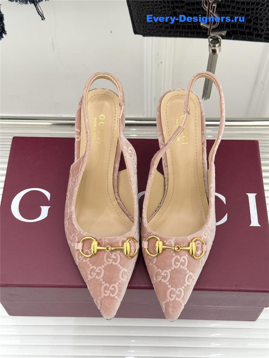 Gvc*1 pink velvet horsebit slingback pump