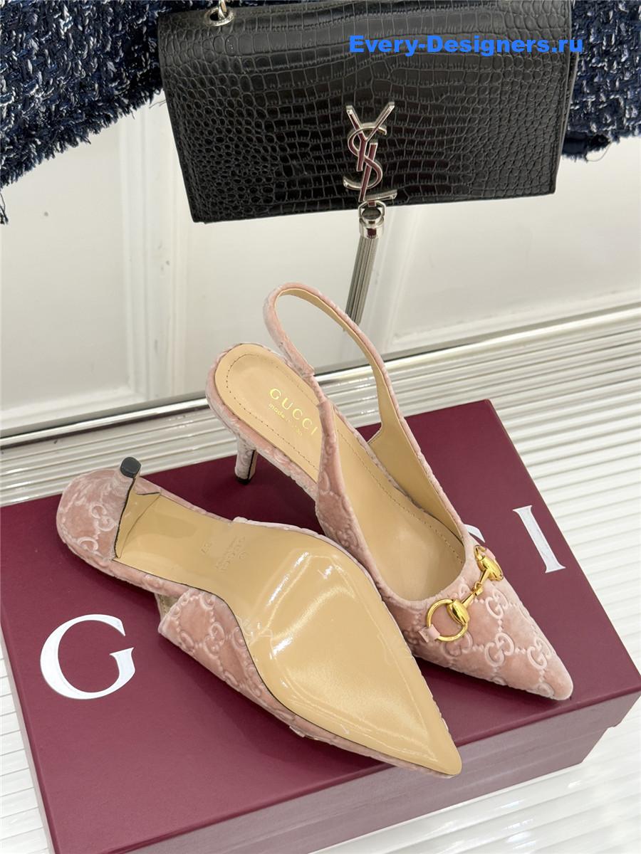 Gvc*1 pink velvet horsebit slingback pump