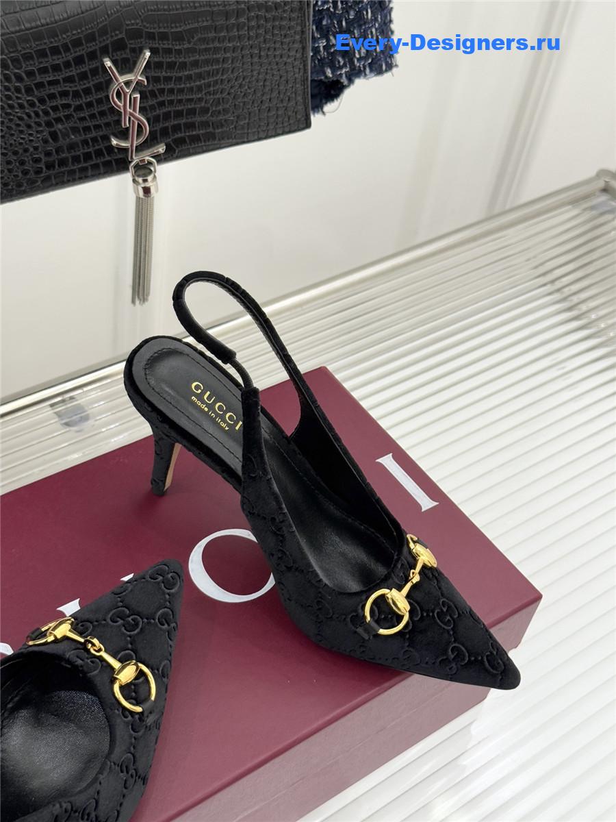 Gvc*1 black velvet horsebit slingback pump