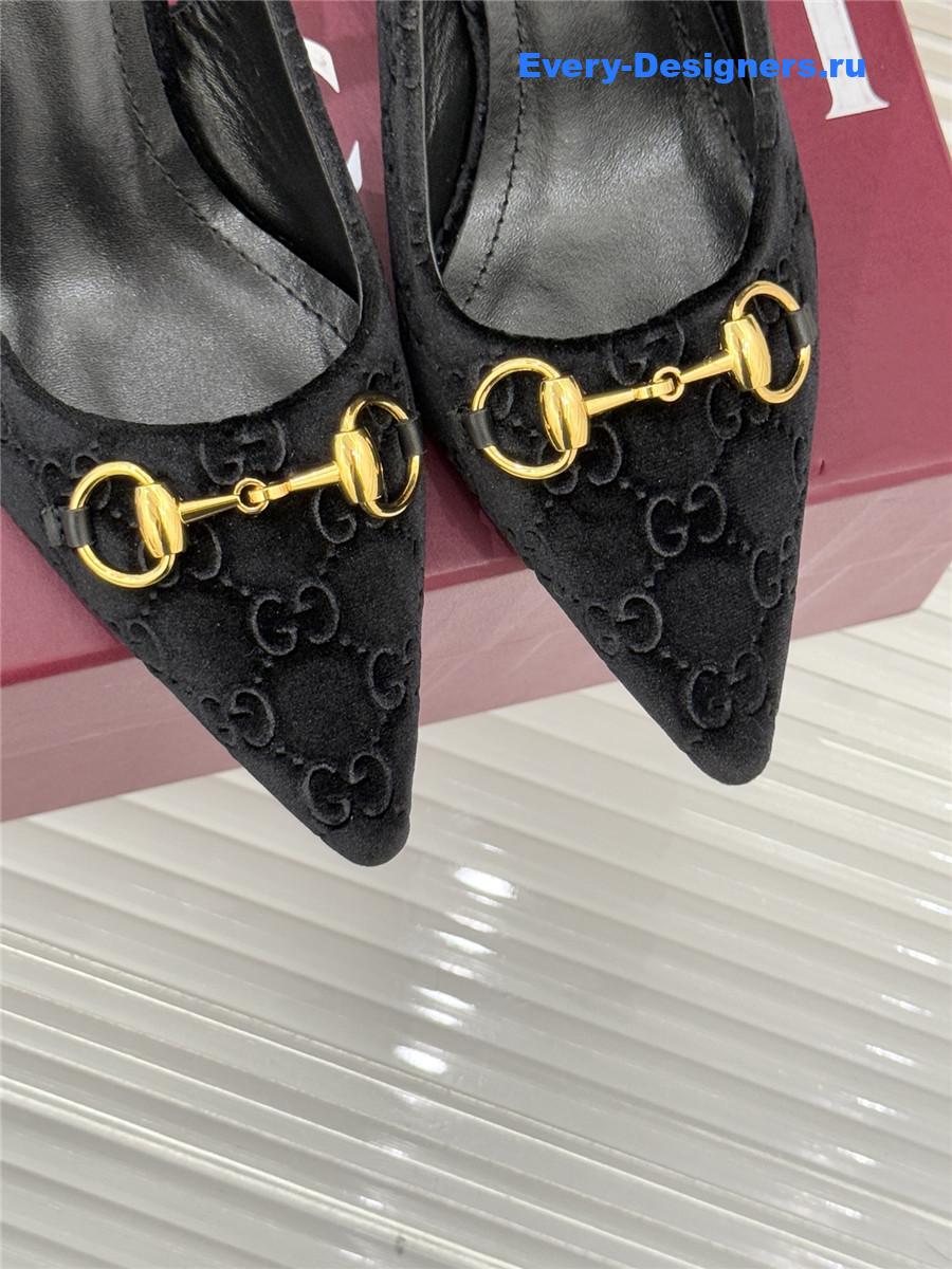 Gvc*1 black velvet horsebit slingback pump