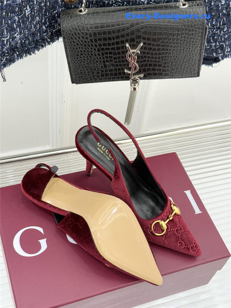 Gvc*1 red velvet horsebit slingback pump