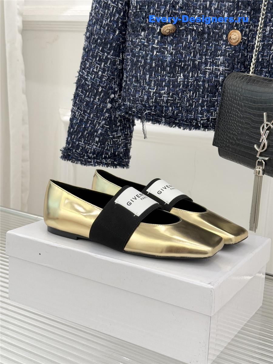Givenchy Sliced Square Gold Leather Ballet Flats