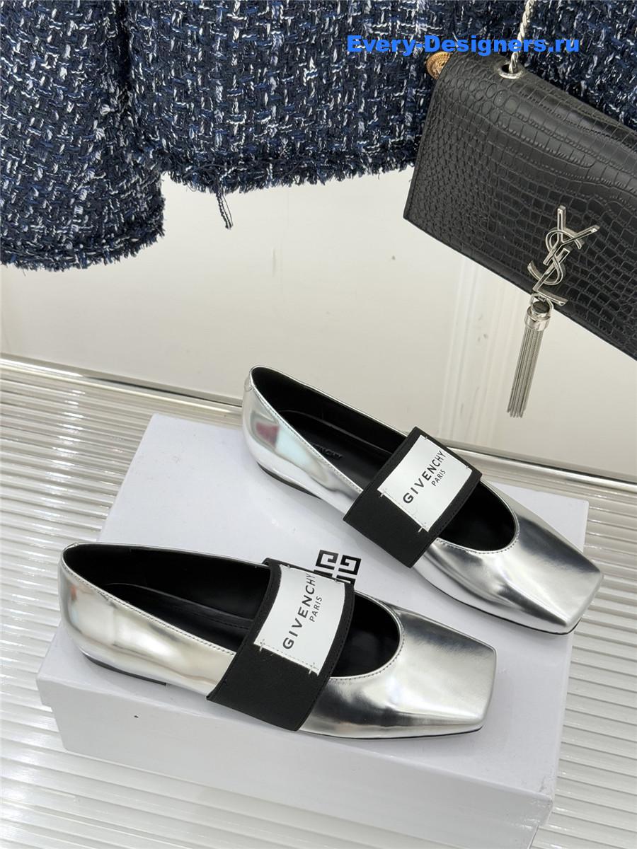 Givenchy Sliced Square Silver Leather Ballet Flats