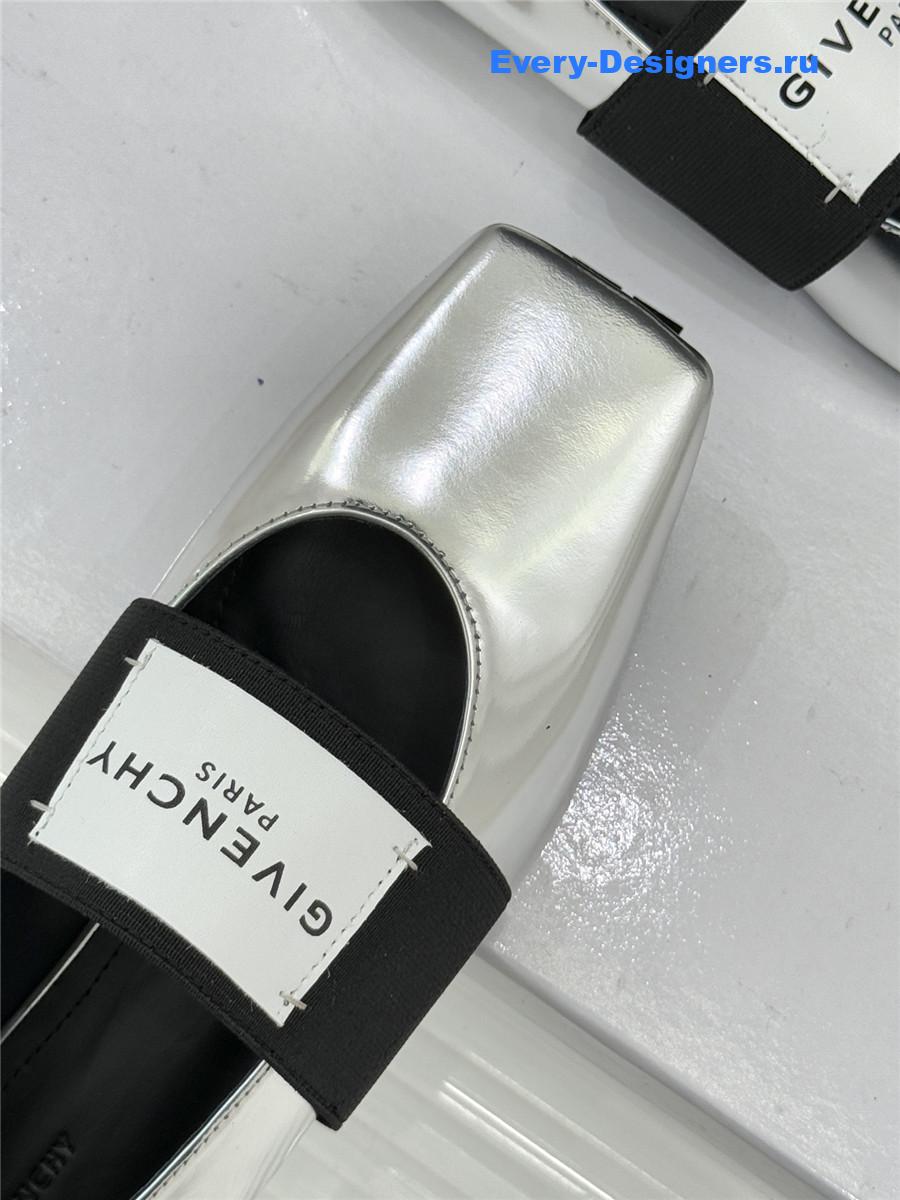 Givenchy Sliced Square Silver Leather Ballet Flats