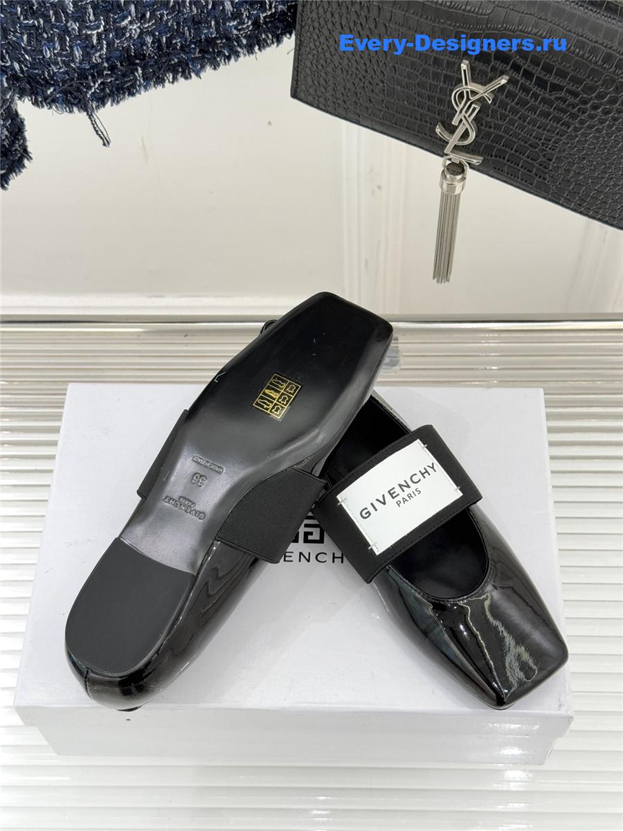 Givenchy Sliced Square Black Patent Leather Ballet Flats