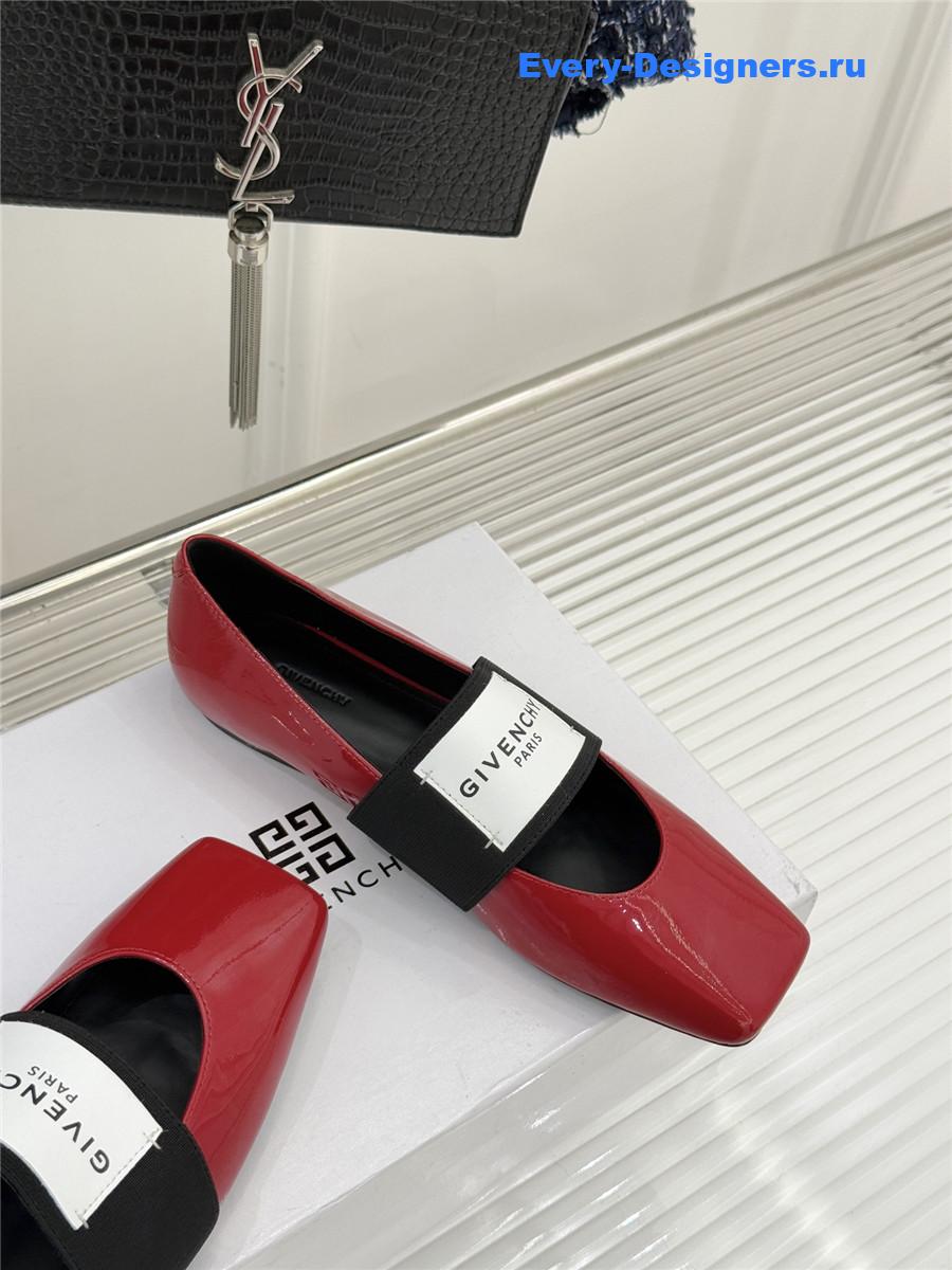 Givenchy Sliced Square Red Patent Leather Ballet Flats