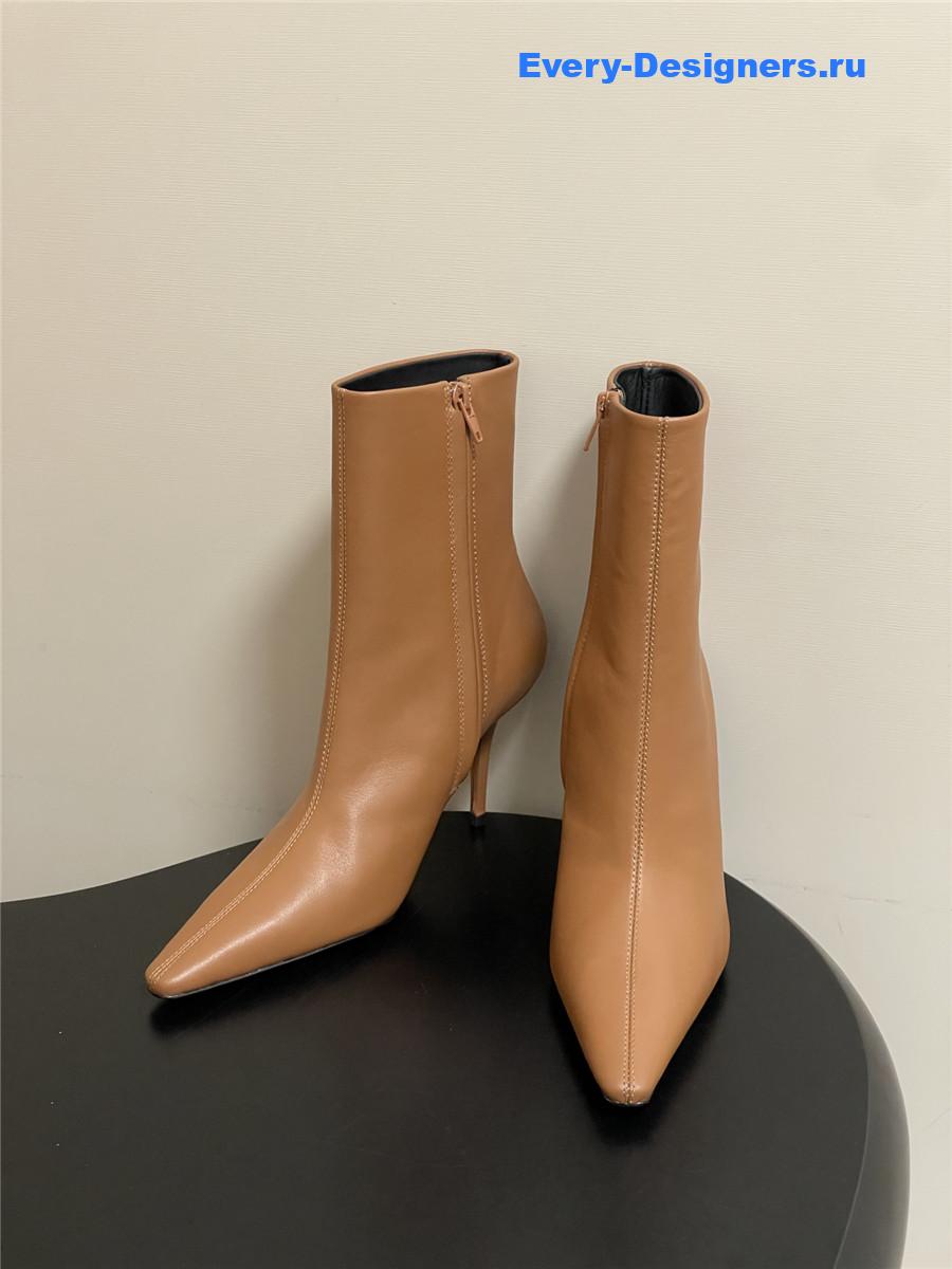 Sa1nt Lau*nt brown zipper pointed-toe ankle boots