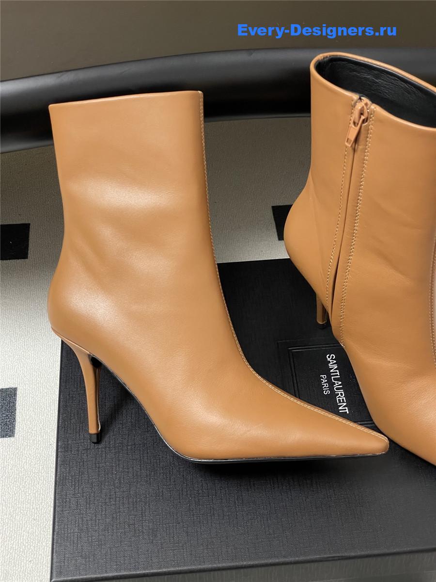 Sa1nt Lau*nt brown zipper pointed-toe ankle boots
