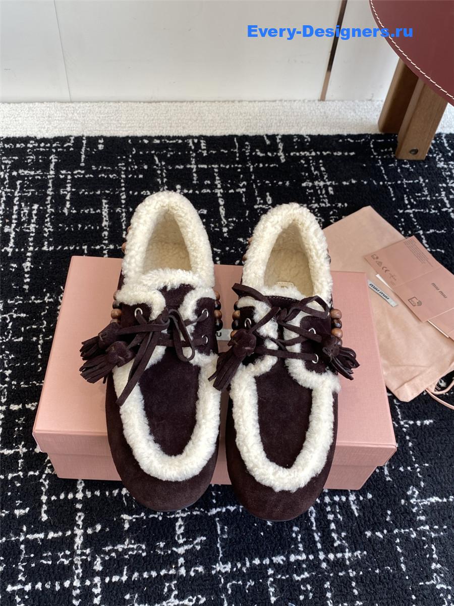 Miu Miu Suede Shearling Lace-up Moccasins