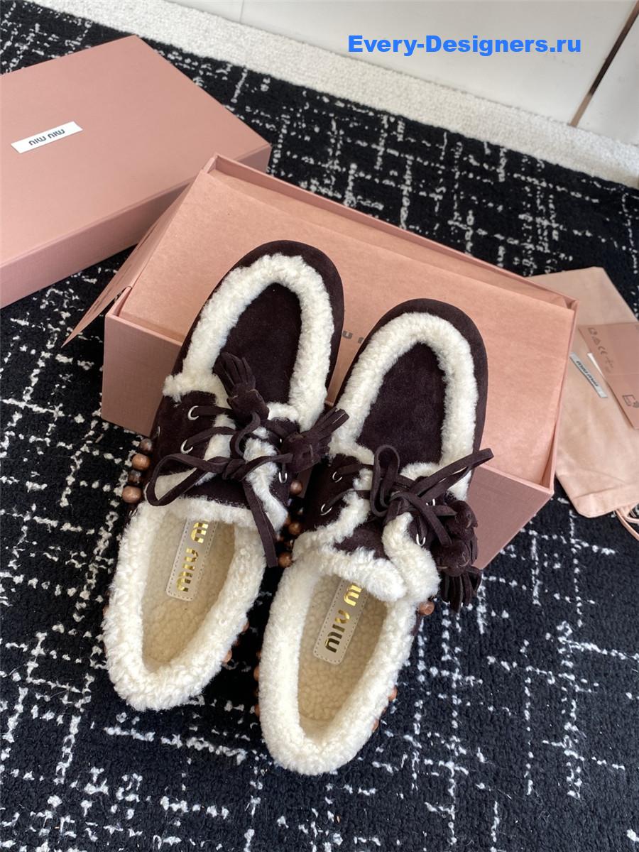 Miu Miu Suede Shearling Lace-up Moccasins