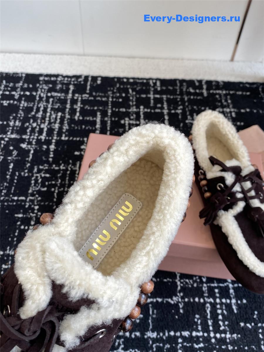 Miu Miu Suede Shearling Lace-up Moccasins