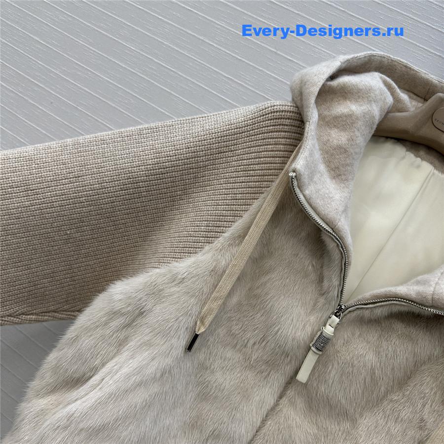 BC Beige Mink Fur Down Hooded Jacket