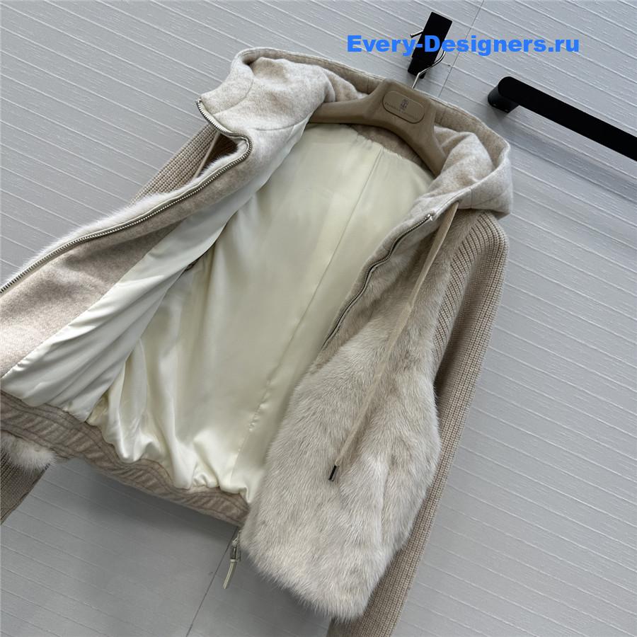 BC Beige Mink Fur Down Hooded Jacket