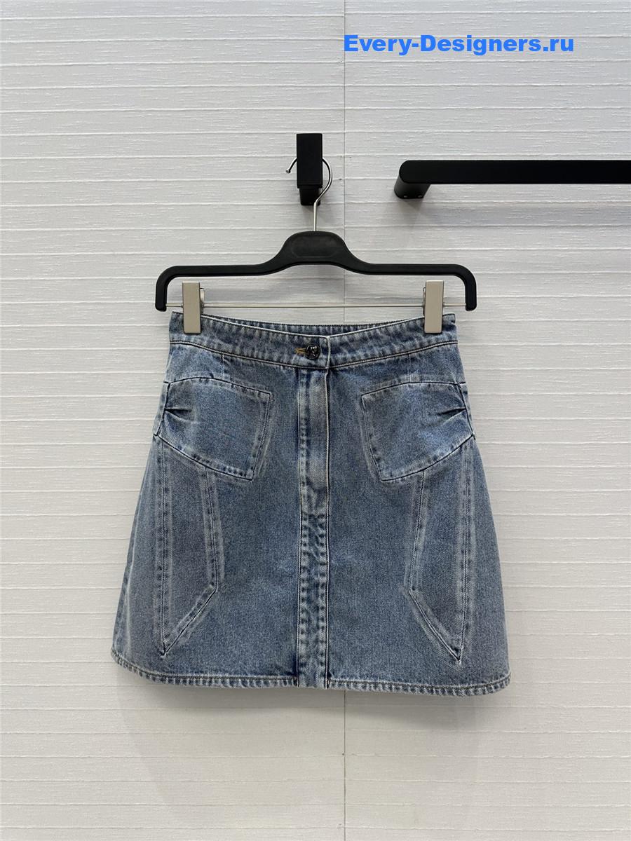 Ch**el coco bow blue denim skirt