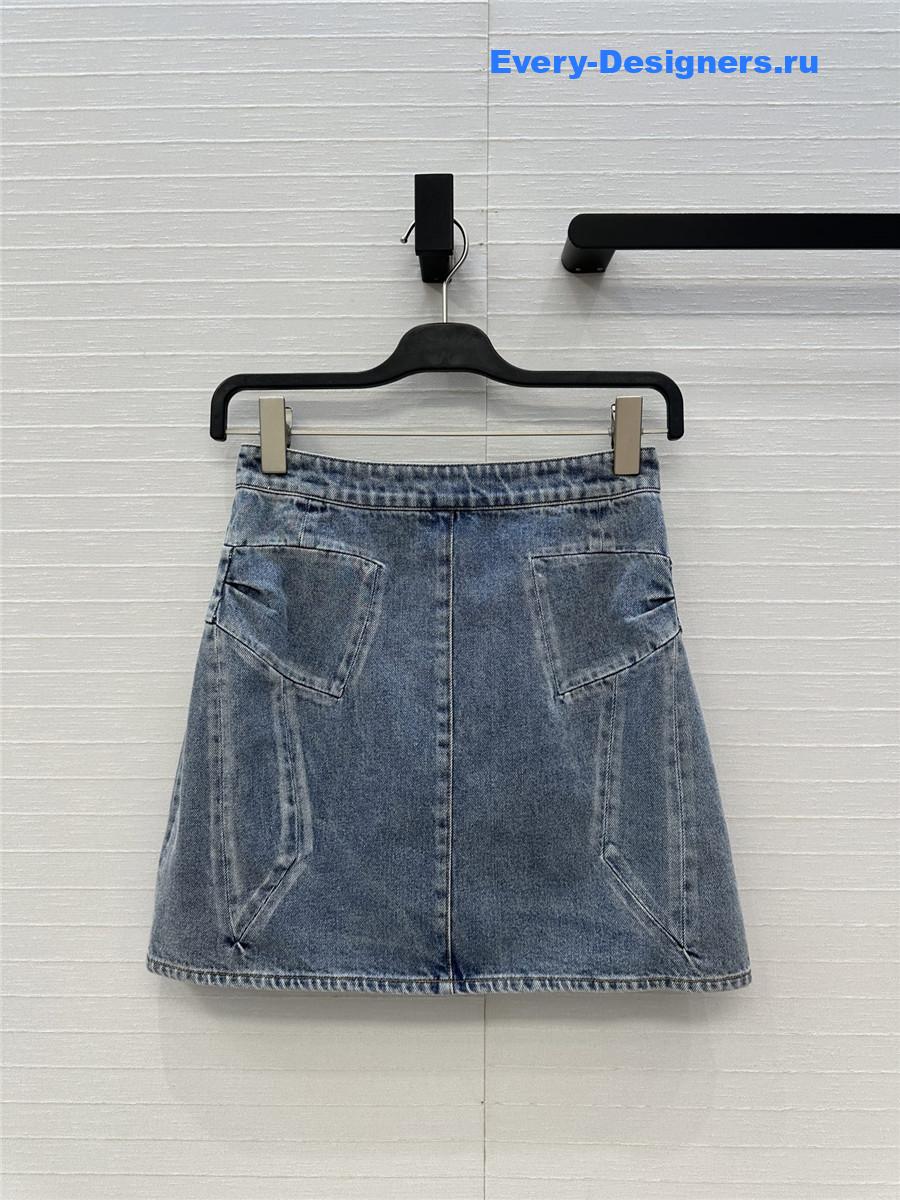 Ch**el coco bow blue denim skirt
