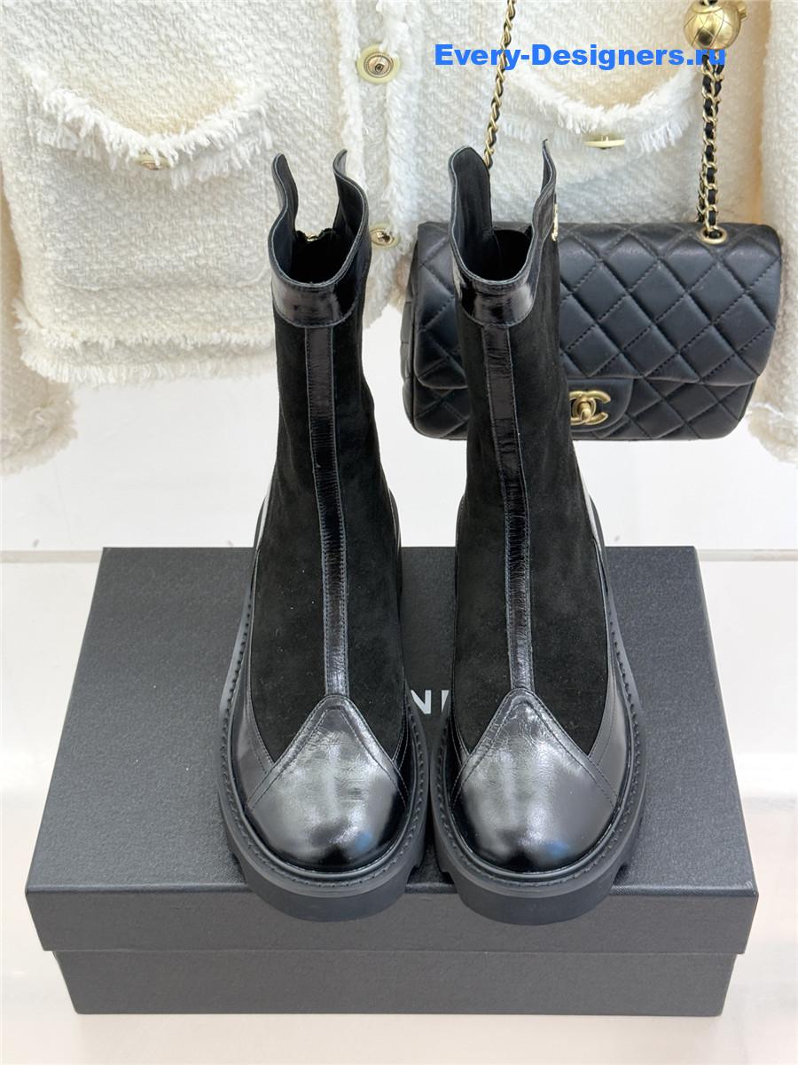Ch**el black calfskin suede mid boots