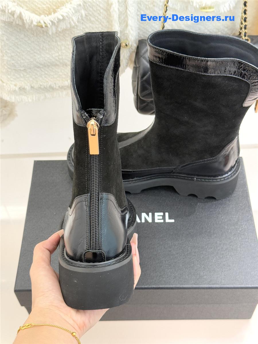 Ch**el black calfskin suede mid boots
