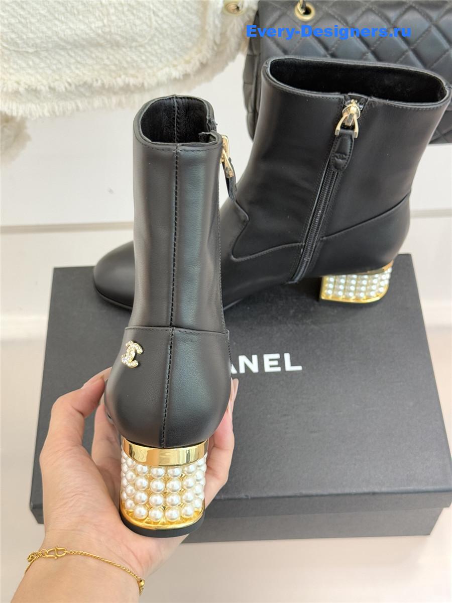 Ch**el black pearl chunky heel ankle boots