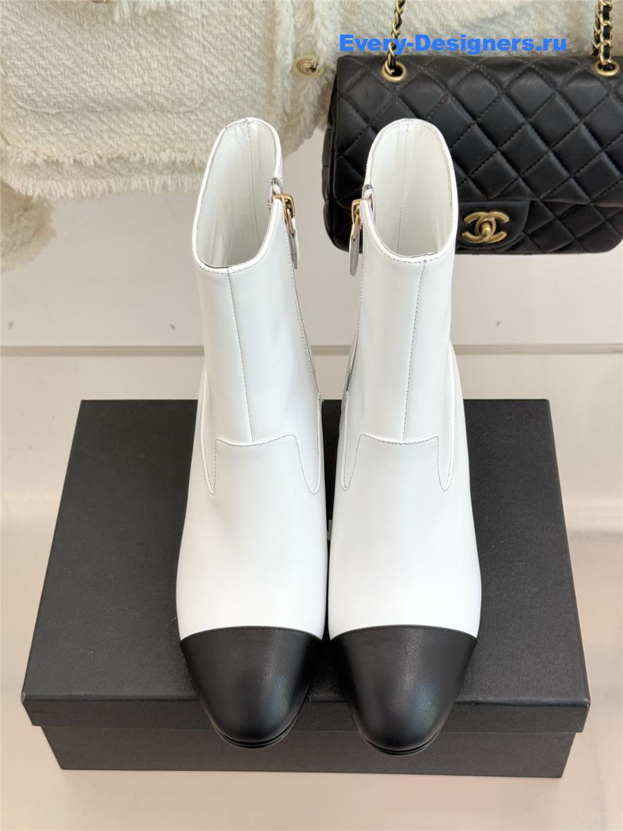 Ch**el white pearl chunky heel ankle boots