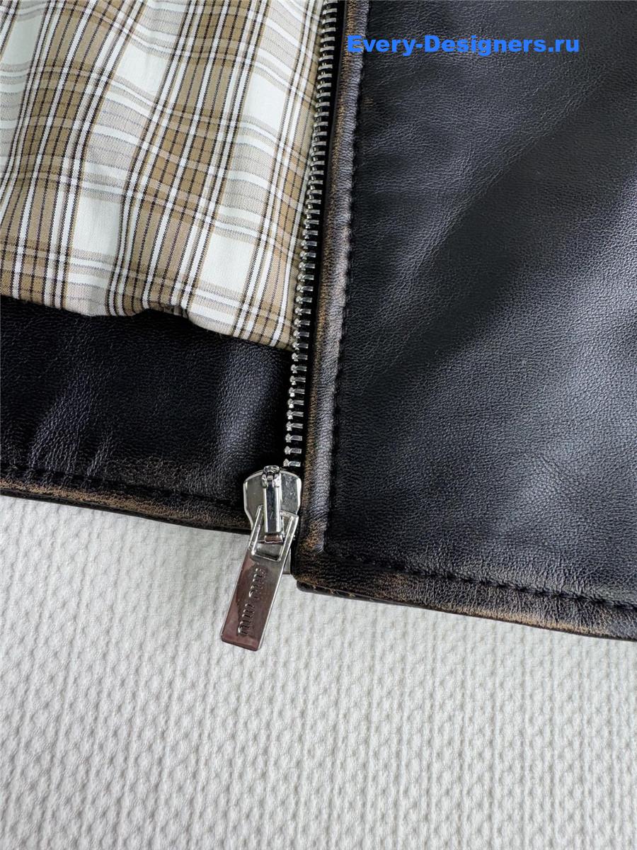 Miu Miu Black Lamb Shearling Collar Leather Jacket