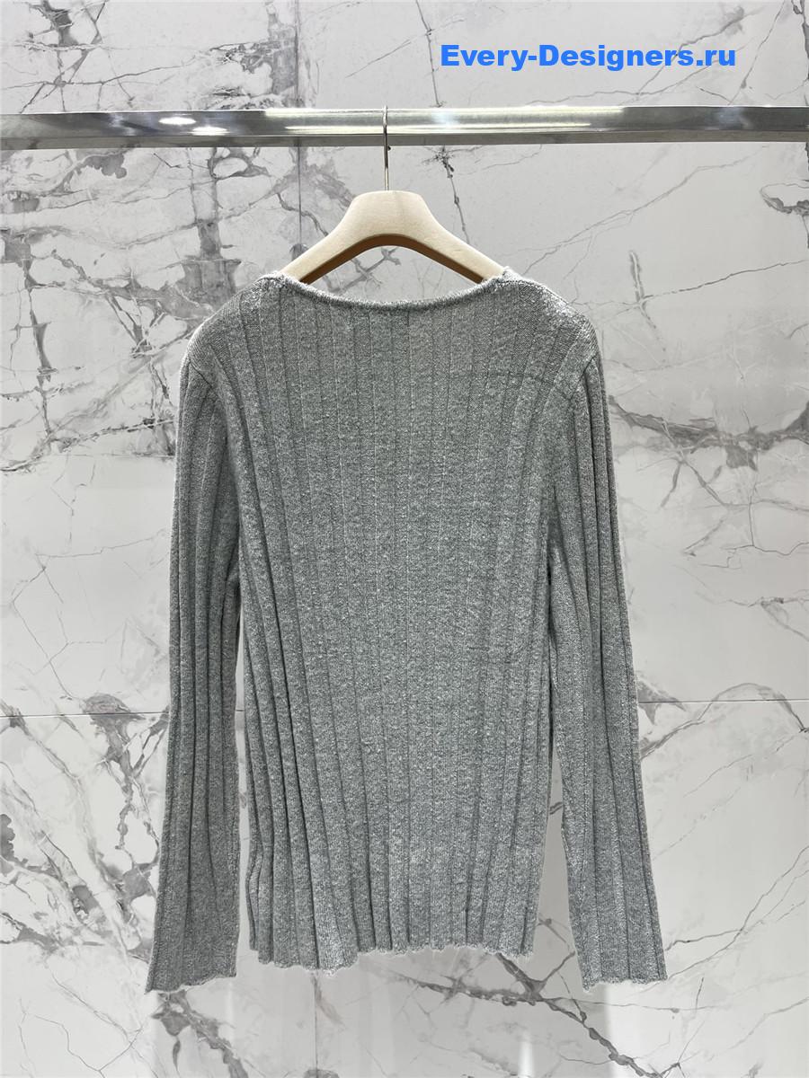 Miu Miu Grey V-neck Long-sleeved Knit Sweater