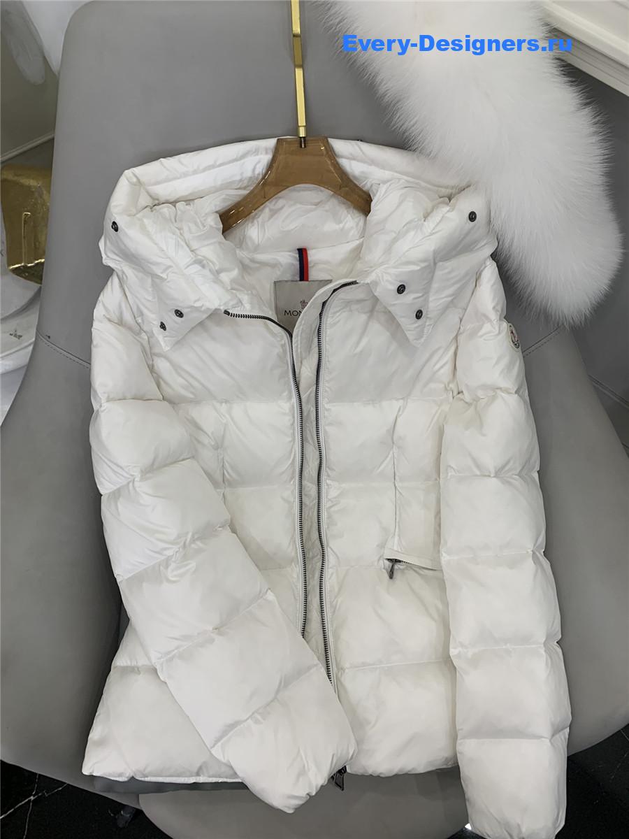 Moncler White Boed Hooded Shearling-Trimmed Short Down Jacket
