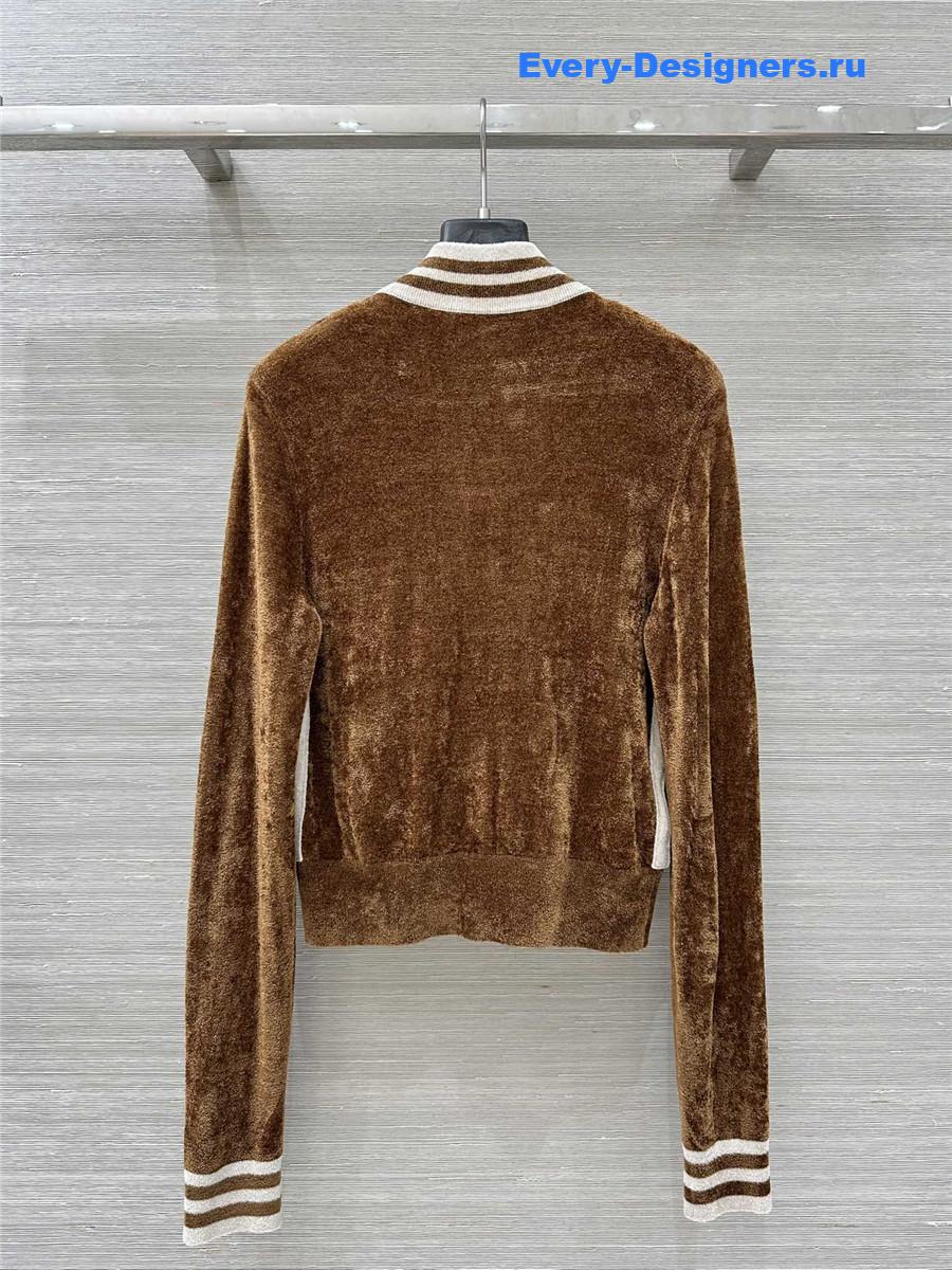 Miu Miu Camel Velvet Zip-up Cardigan
