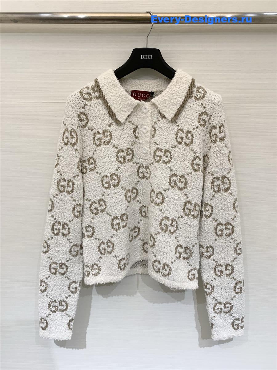 Gvc*1 gg white knit short polo shirt