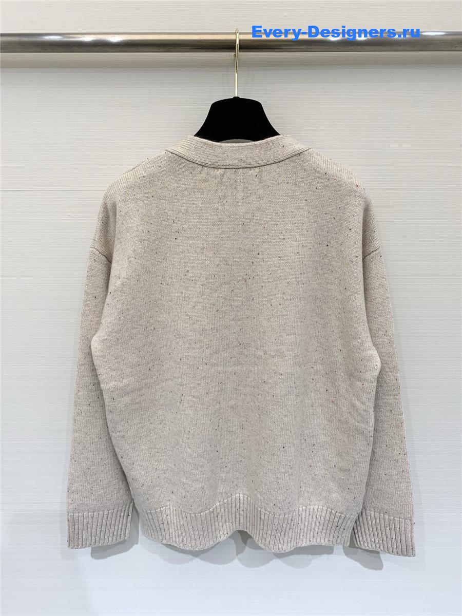 Ch**el beige bow knit v-neck cardigan