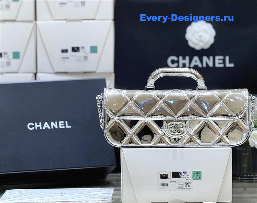 Ch**el silver top handle large flap bag
