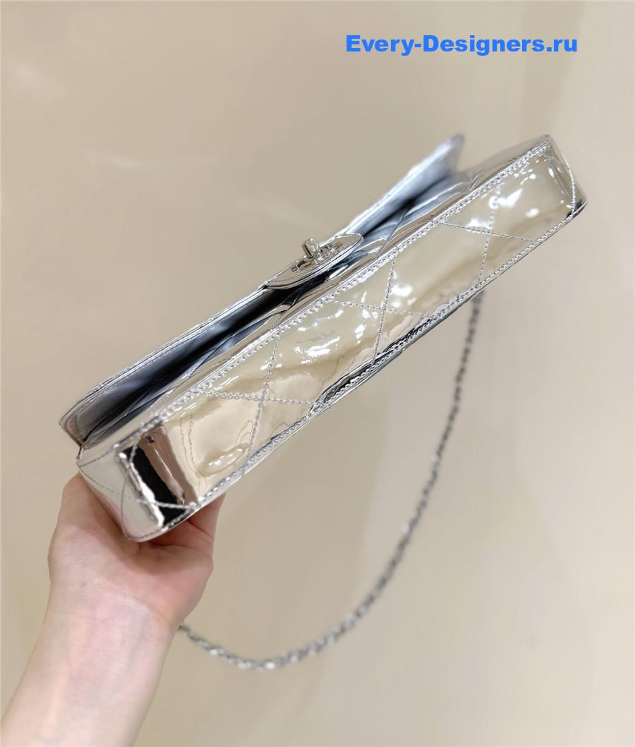 Ch**el silver top handle large flap bag