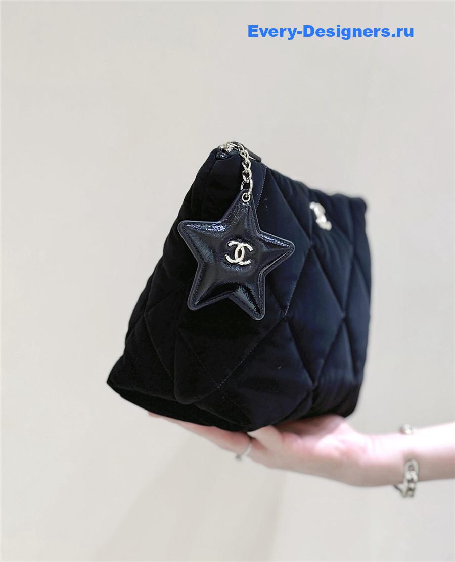 Ch**el black quilted nylon zipper pouch