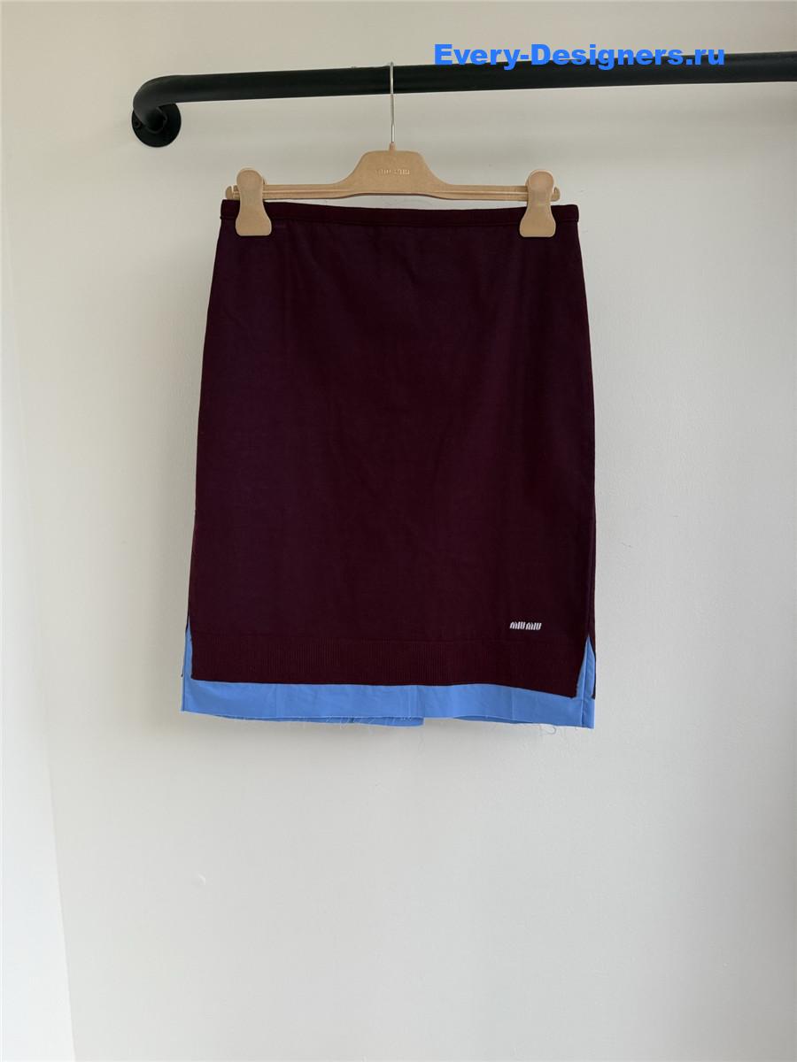 Miu Miu Burgundy/Periwinkle Cashmere And Poplin Skirt