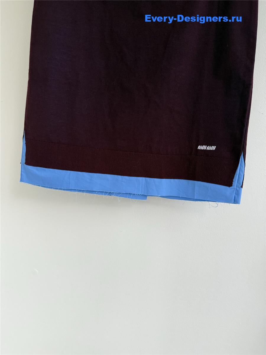 Miu Miu Burgundy/Periwinkle Cashmere And Poplin Skirt