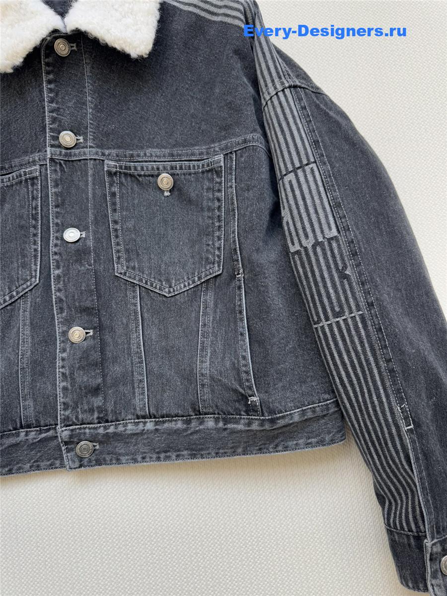 D10r grey shearling denim puffer jacket