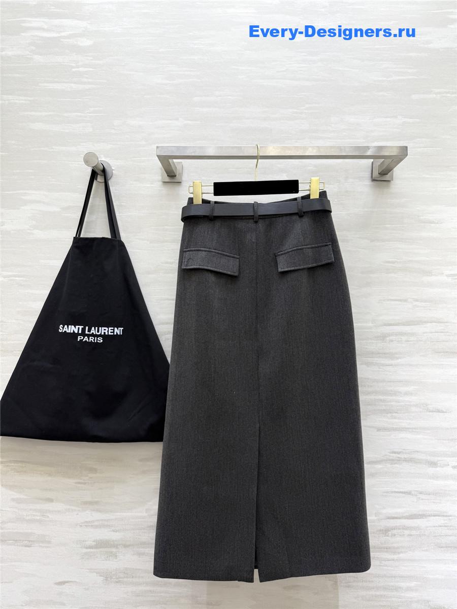 Sa1nt Lau*nt grey high rise plain midi skirt