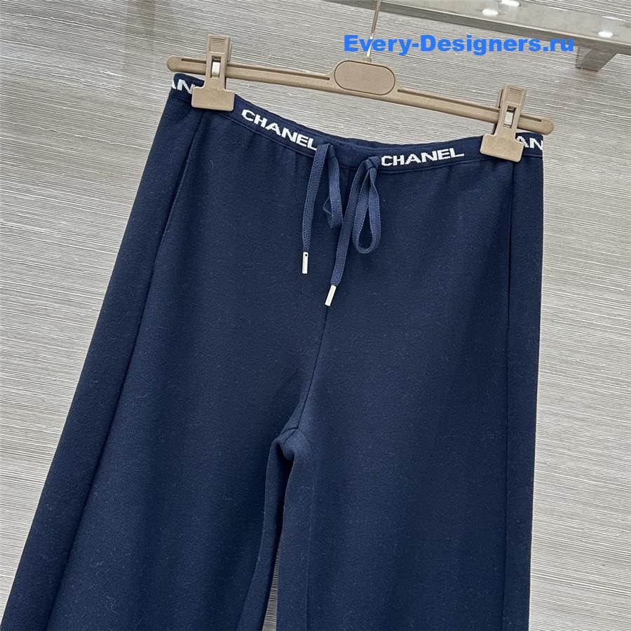Ch**el logo navy wide-leg sweatpants