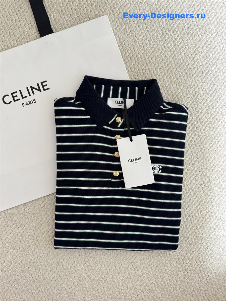 Ce1i*e blue long sleeve striped polo shirt