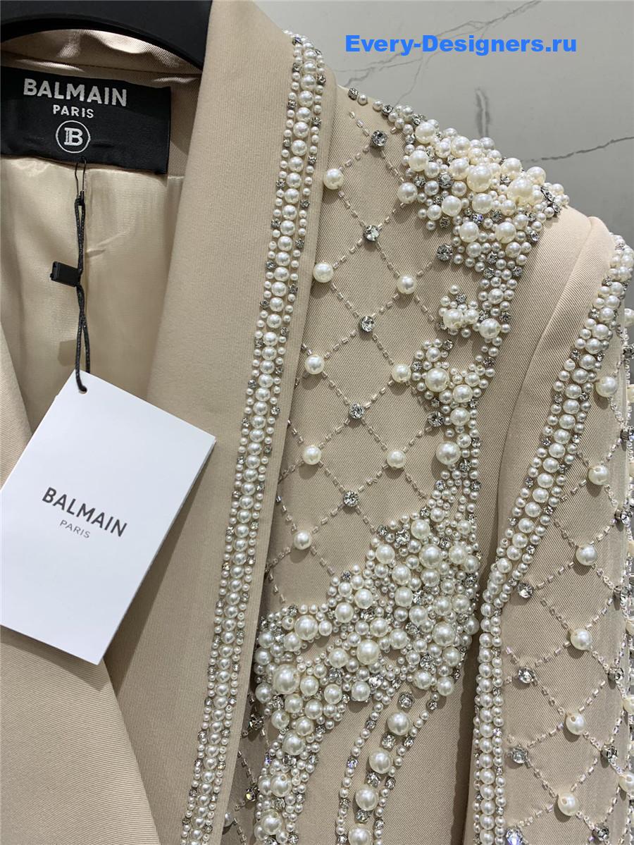 Balmain Beige Beaded Blazer