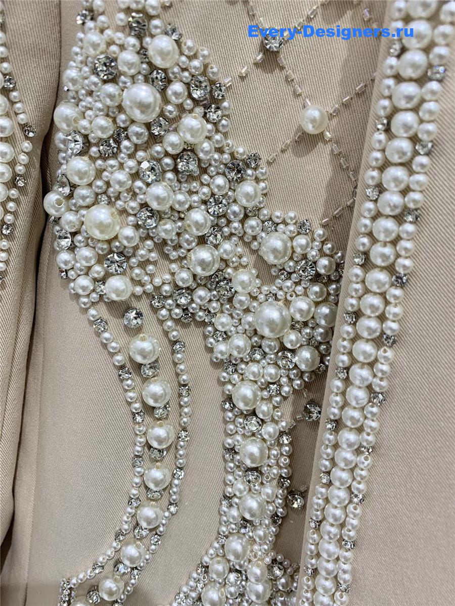 Balmain Beige Beaded Blazer