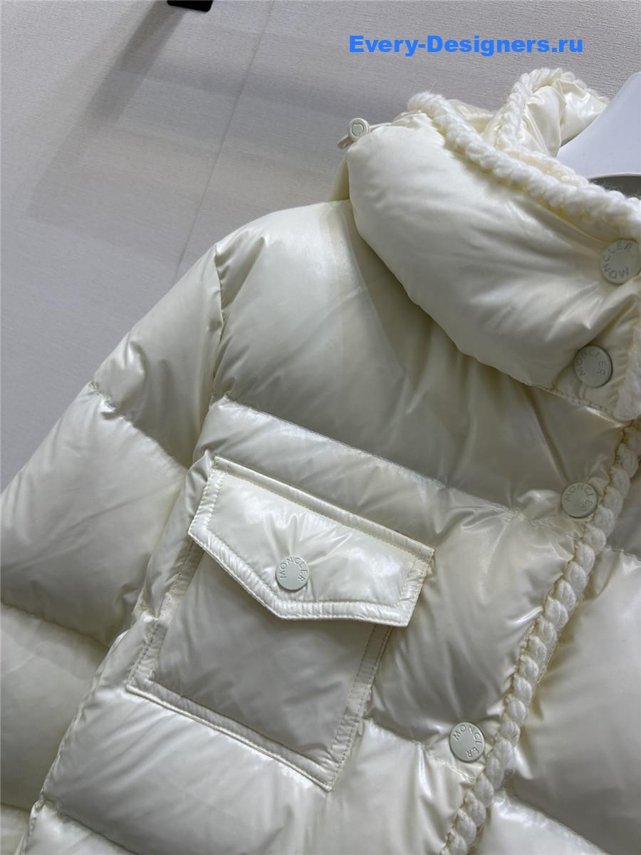 Moncler White Glareins Braided Trim Hooded Short Down Jacket