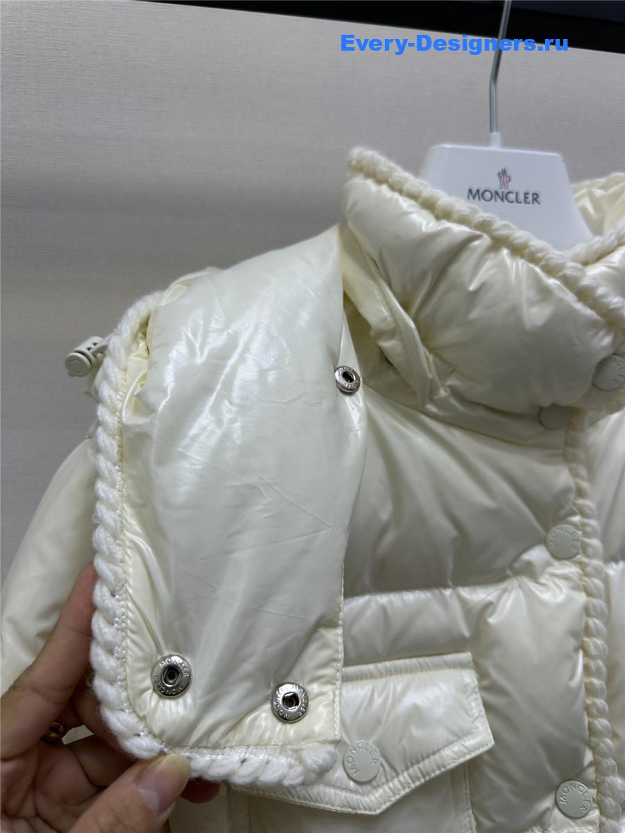 Moncler White Glareins Braided Trim Hooded Short Down Jacket