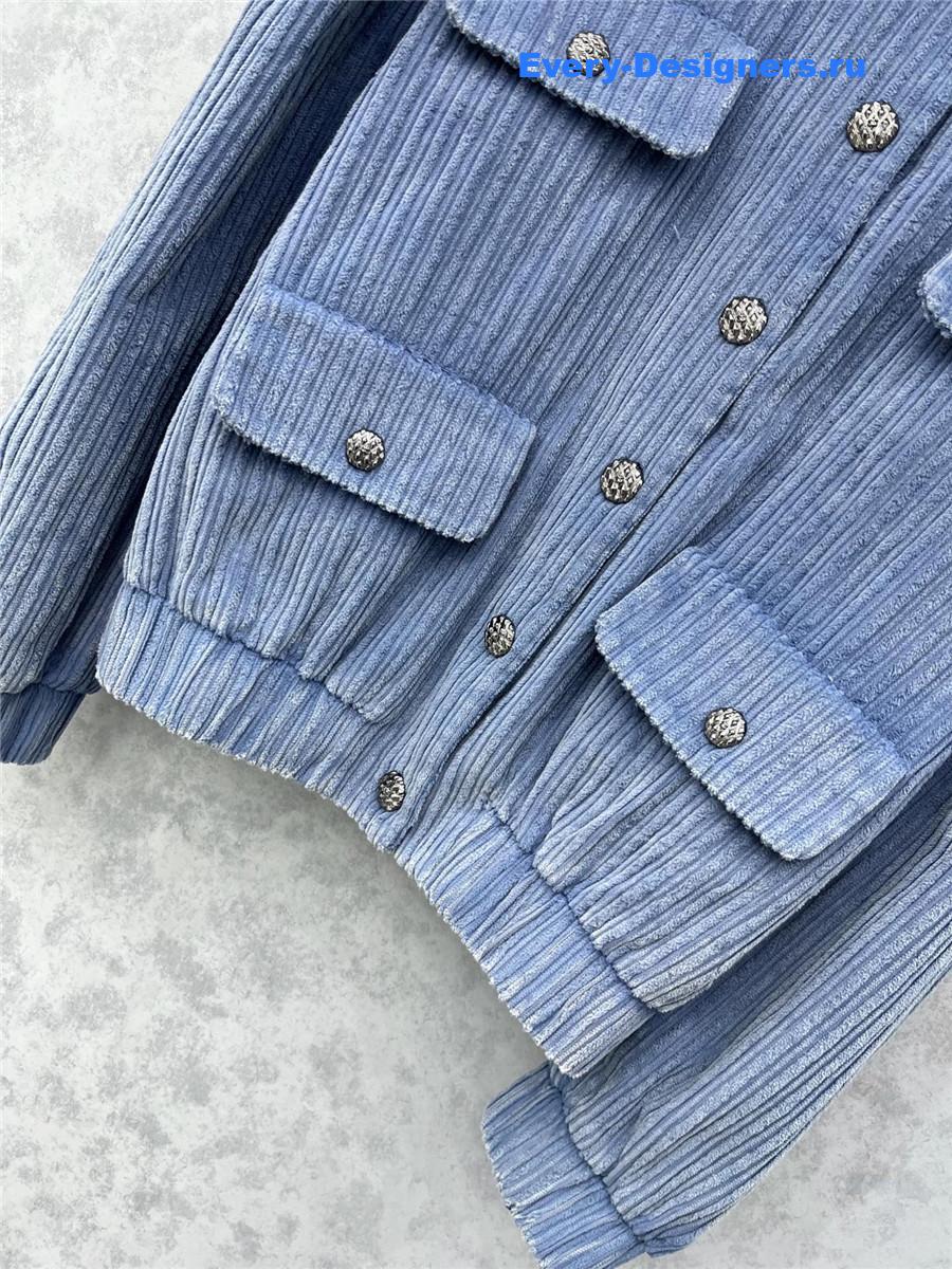 Ch**el blue cotton velvet and strass jacket