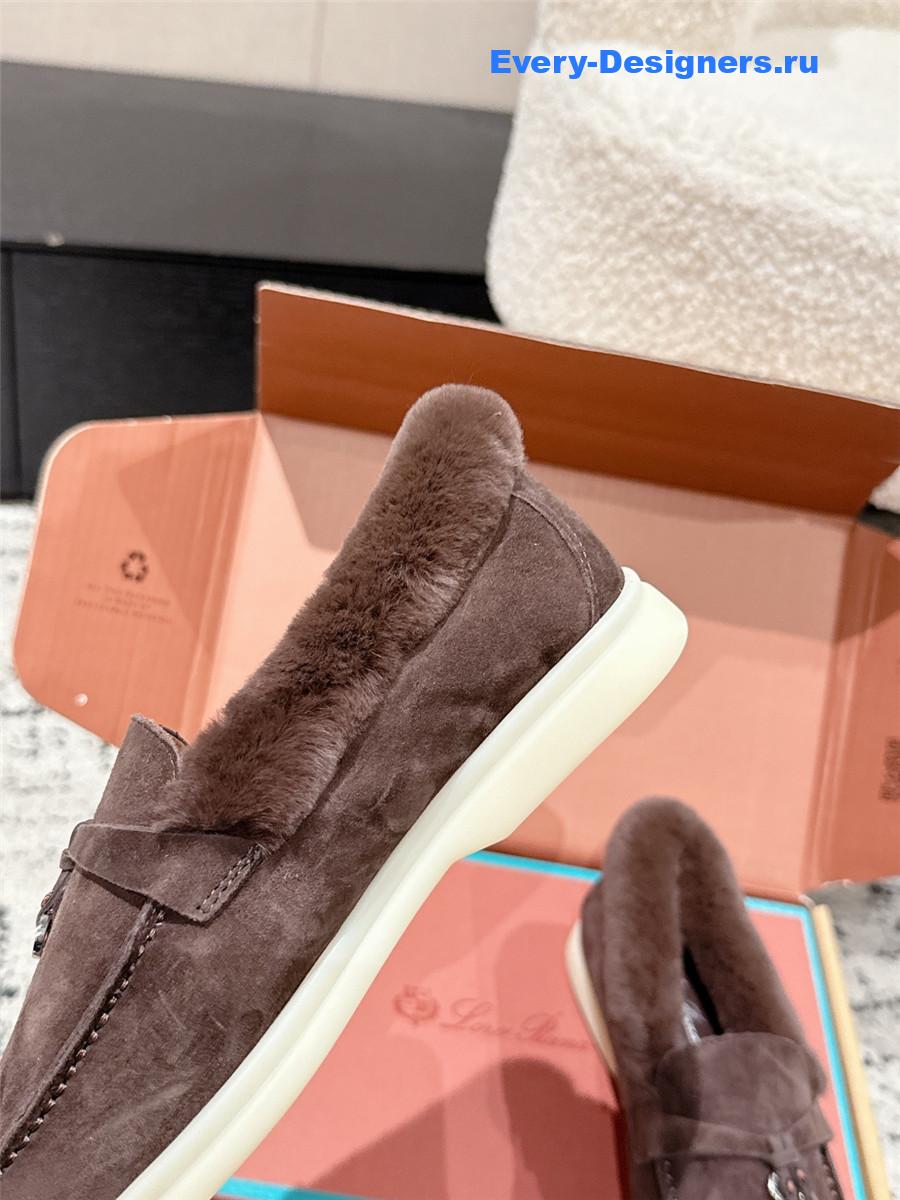 L0r0 P1ana brown shearling-trim suede loafers