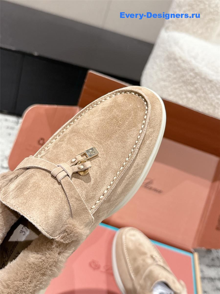 L0r0 P1ana beige shearling-trim suede loafers